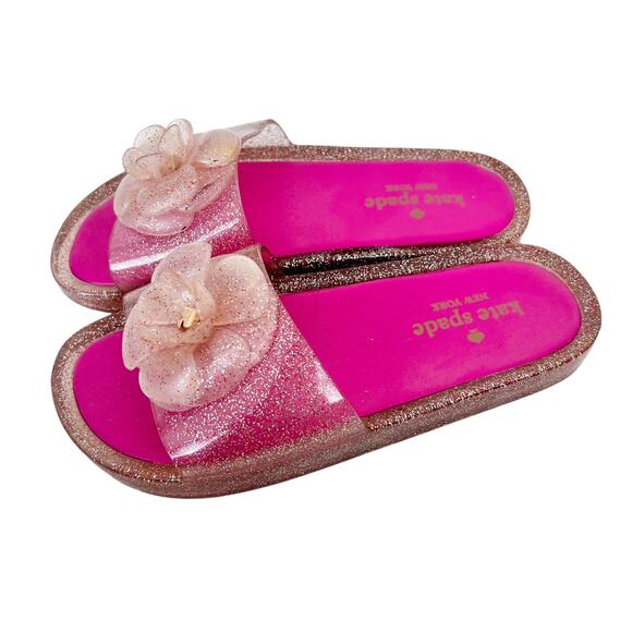 Kate Spade Pink Glitter Flower Jelly Slides Sz 6 - Picture 4 of 6